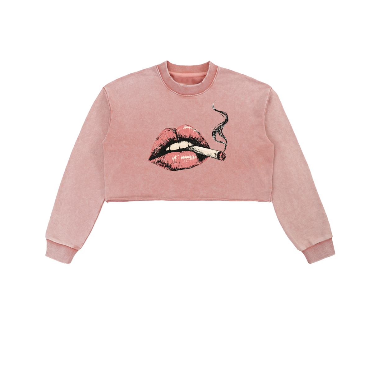 Smoke Show Cropped Sweatshirt – Red Lips Raw Edge Crop Top