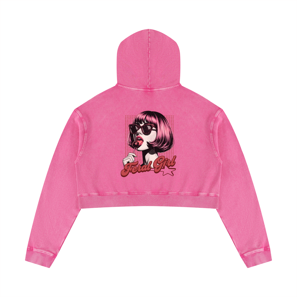 Feral Girl Retro Women’s Mineral Washed Crop Top Hoodie