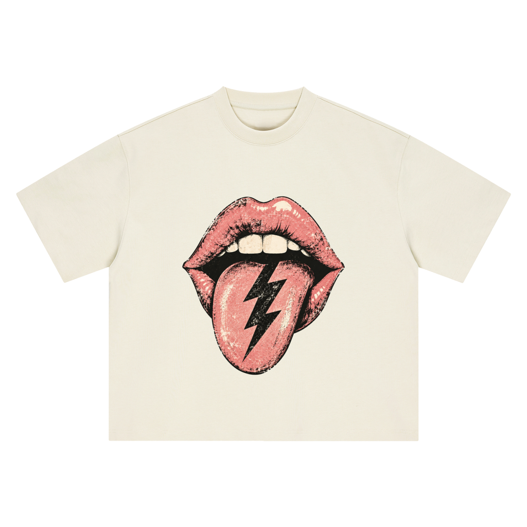 Hot Lightning Lips Boxy Oversized T-Shirt 100% Cotton