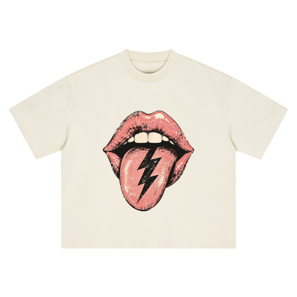 Hot Lightning Lips Boxy Oversized T-Shirt 100% Cotton