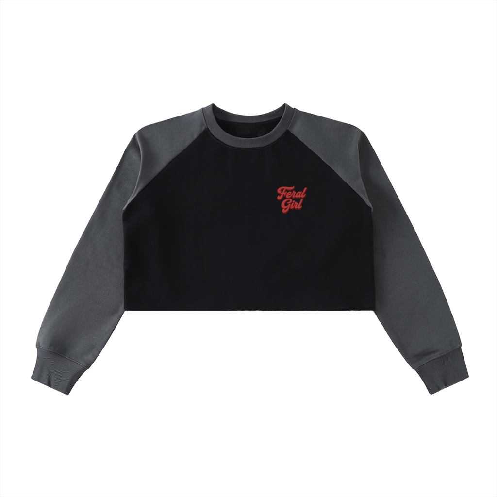 Feral Girl Retro Raw-Hem Crop Top Cropped Sweatshirt