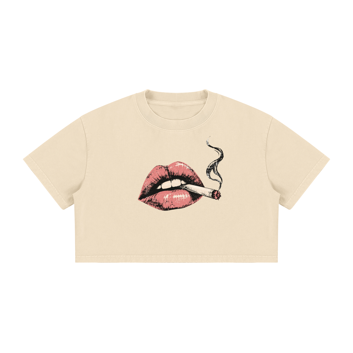 Smoke Show Smoking Hot Lips Women's Mineral Wash Cotton Crop Top T-Shirt