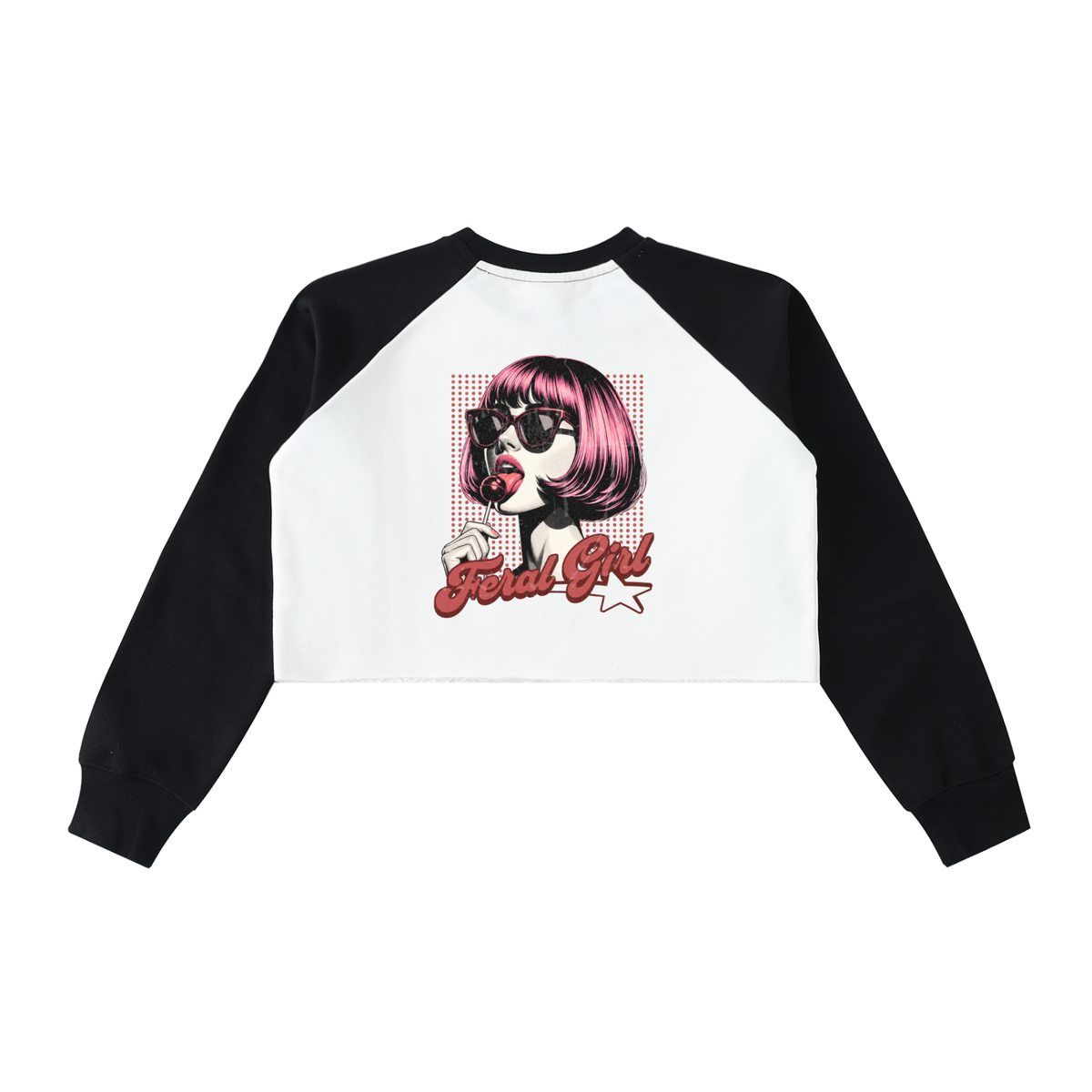 Feral Girl Retro Raw-Hem Crop Top Cropped Sweatshirt