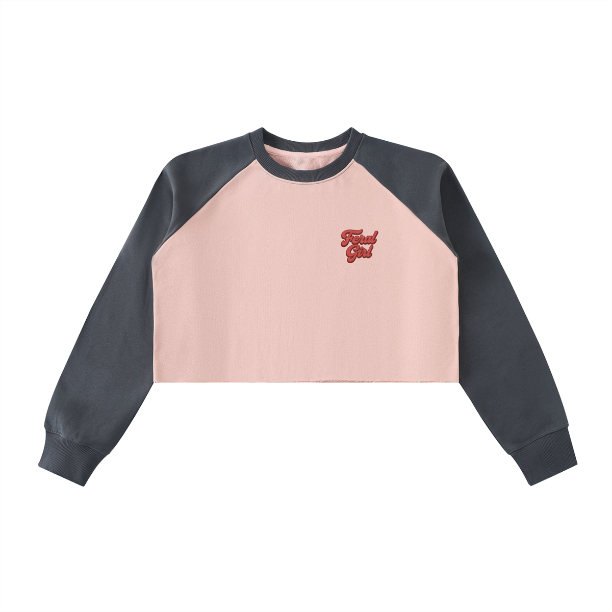 Feral Girl Retro Raw-Hem Crop Top Cropped Sweatshirt