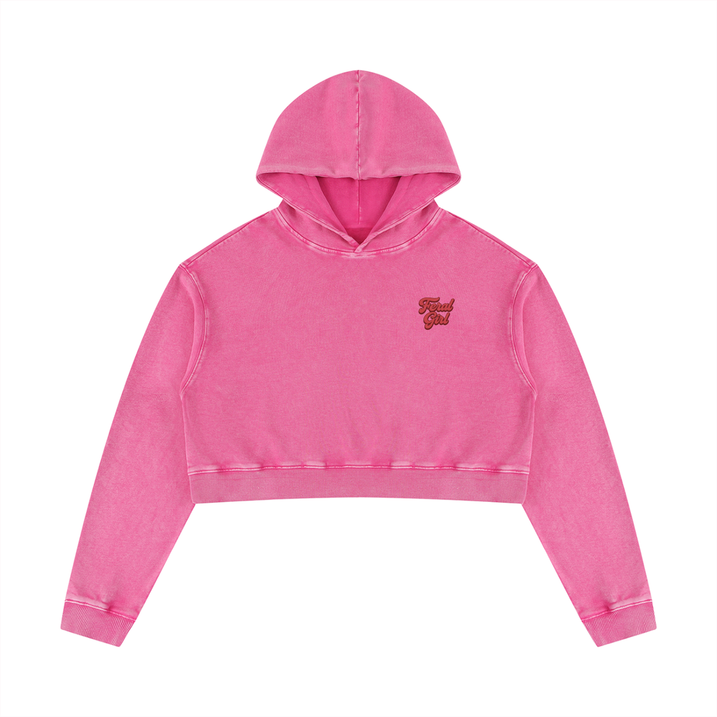 Feral Girl Retro Women’s Mineral Washed Crop Top Hoodie