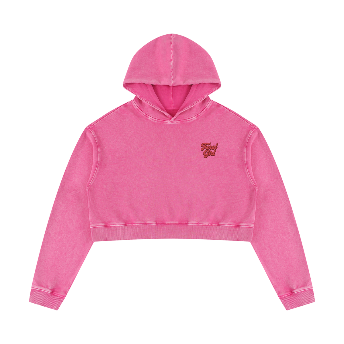 Feral Girl Retro Women’s Mineral Washed Crop Top Hoodie