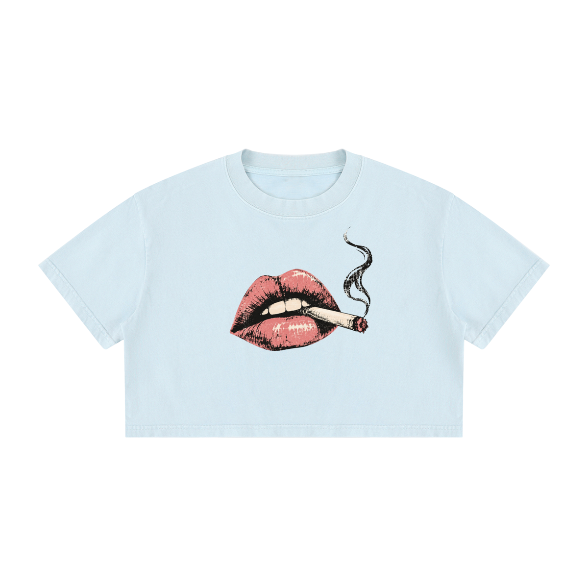 Smoke Show Smoking Hot Lips Women's Mineral Wash Cotton Crop Top T-Shirt