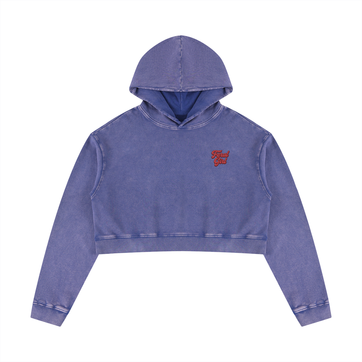 Feral Girl Retro Women’s Mineral Washed Crop Top Hoodie