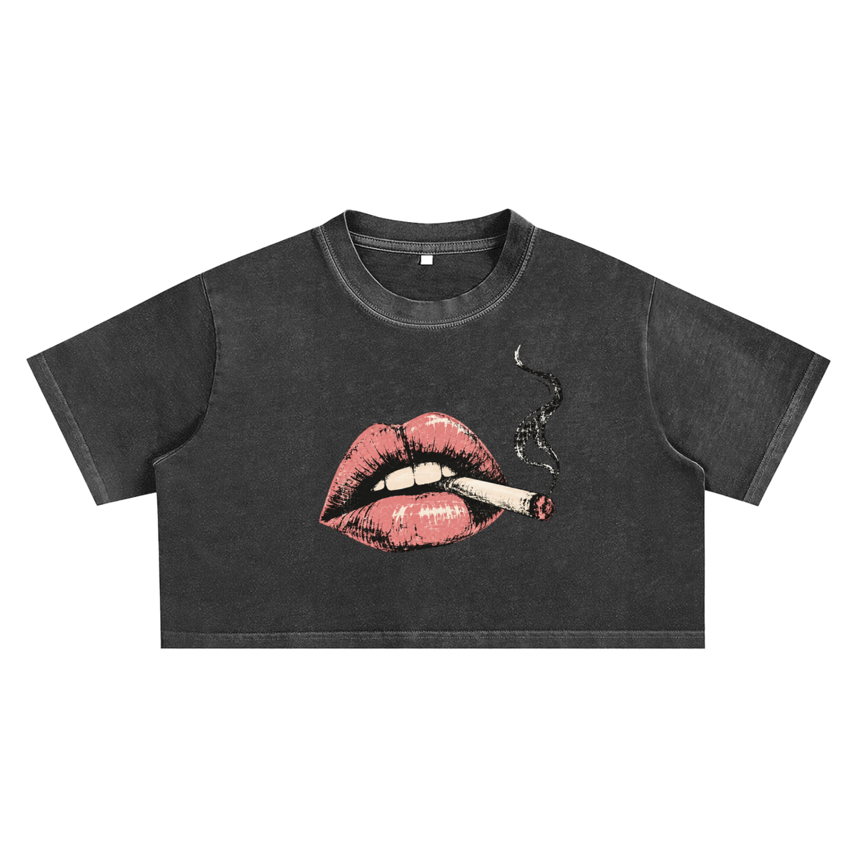 Smoke Show Smoking Hot Lips Snow Washed Crop Top