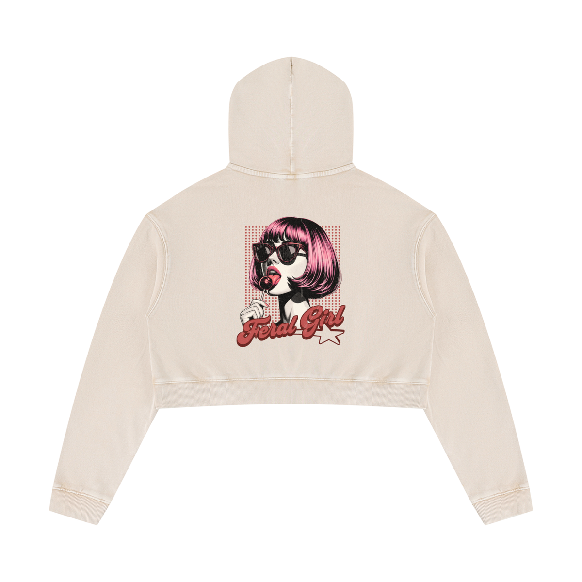 Feral Girl Retro Women’s Mineral Washed Crop Top Hoodie