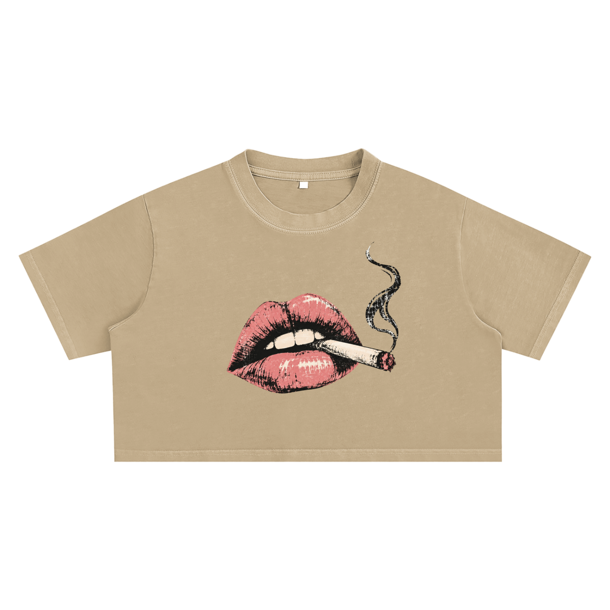 Smoke Show Smoking Hot Lips Snow Washed Crop Top