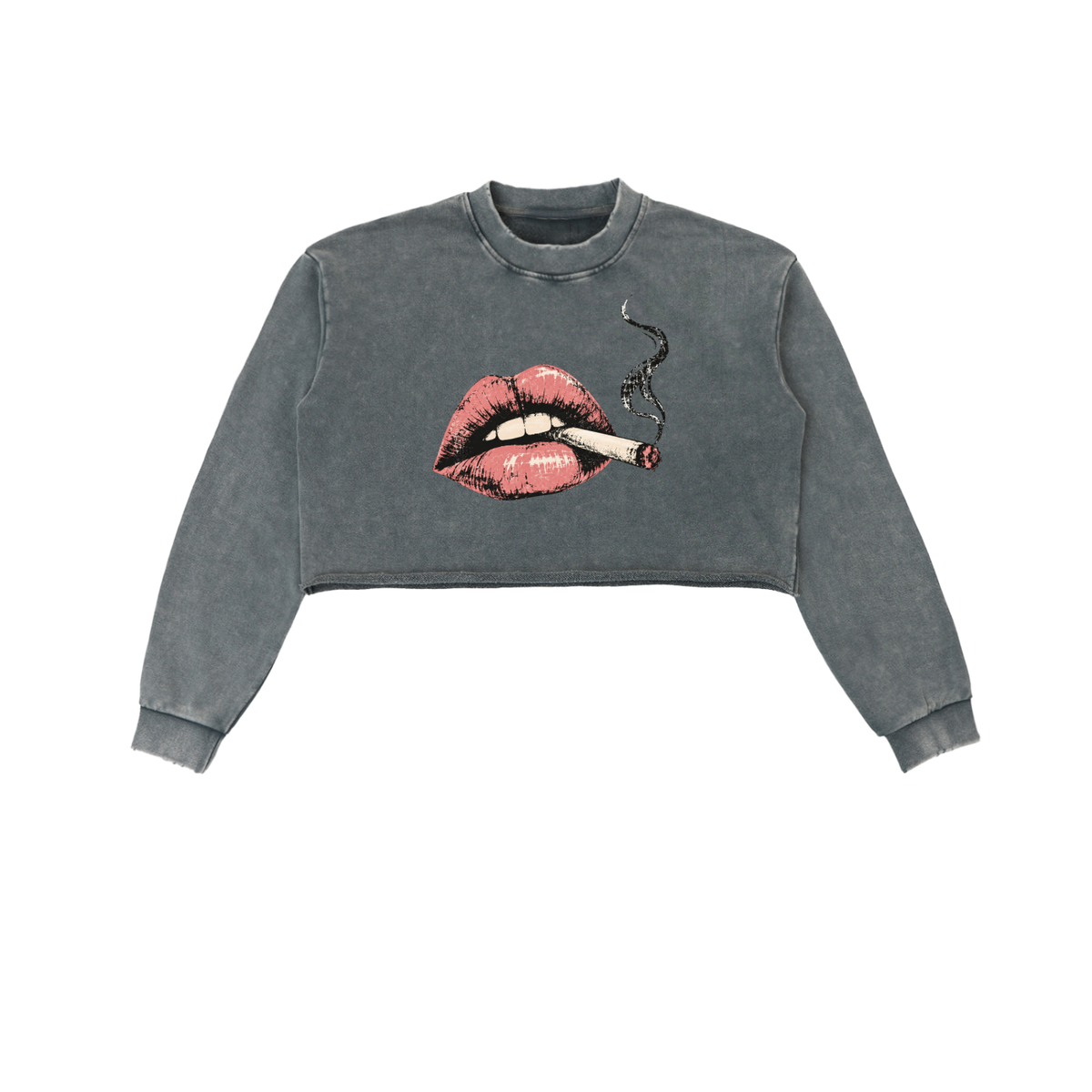 Smoke Show Cropped Sweatshirt – Red Lips Raw Edge Crop Top