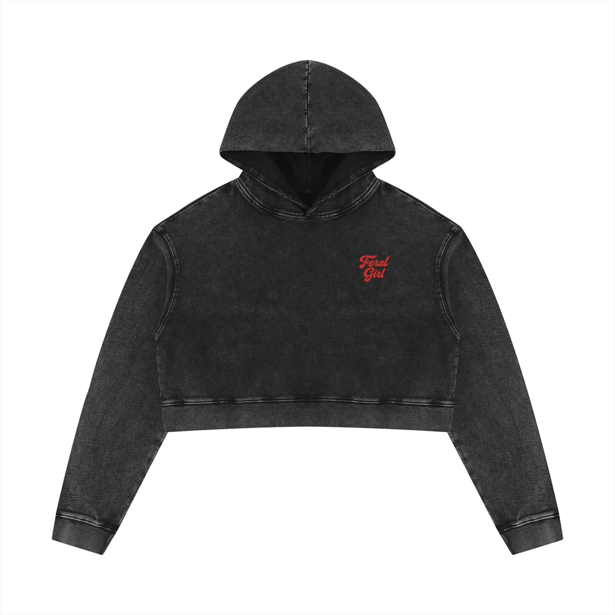 Feral Girl Retro Women’s Mineral Washed Crop Top Hoodie