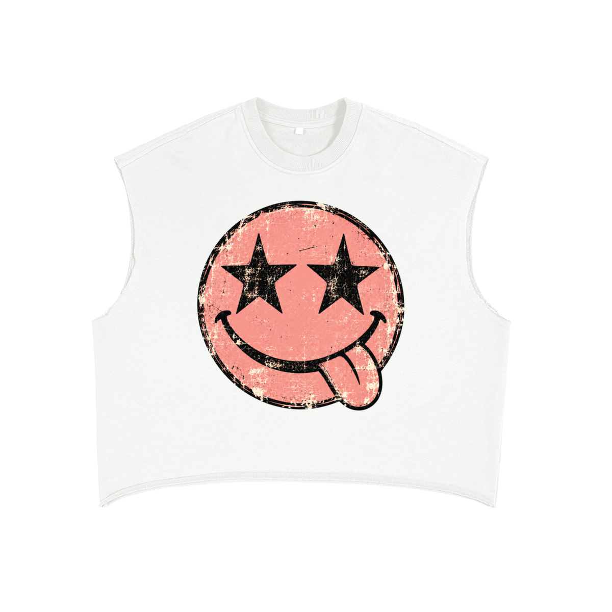 Smiley Star Face French Terry Boxy Tank Top