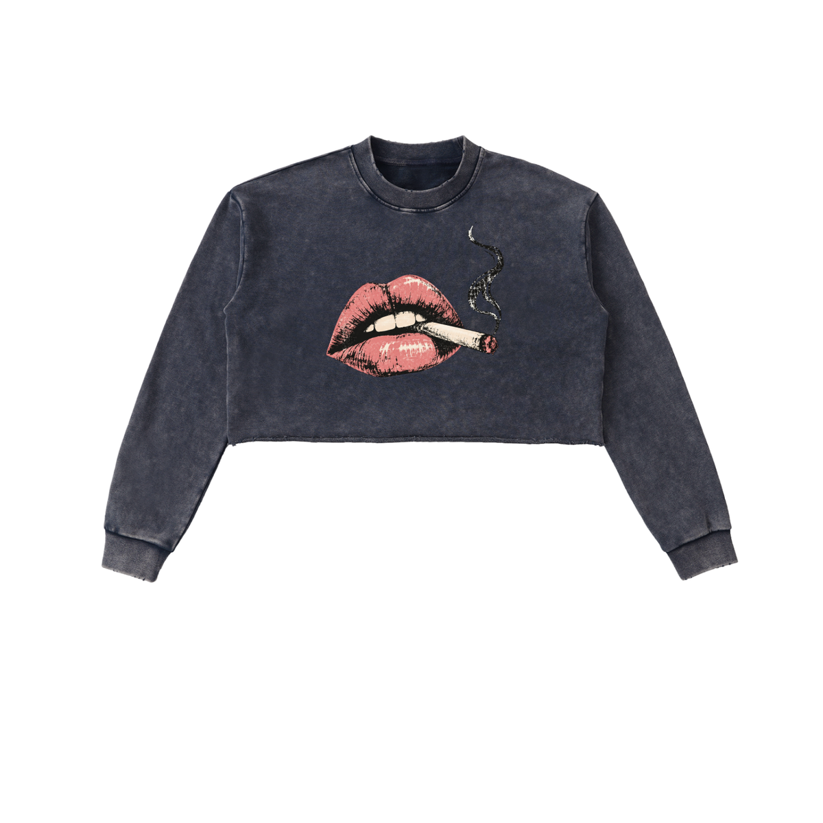 Smoke Show Cropped Sweatshirt – Red Lips Raw Edge Crop Top