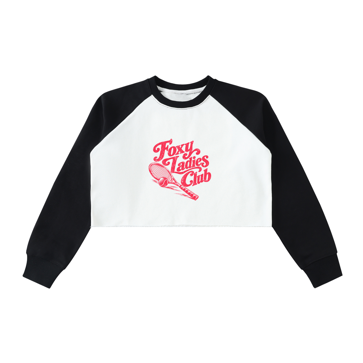 Foxy Ladies Club Retro Raw Hem Color Block Raglan Crop Sweatshirt