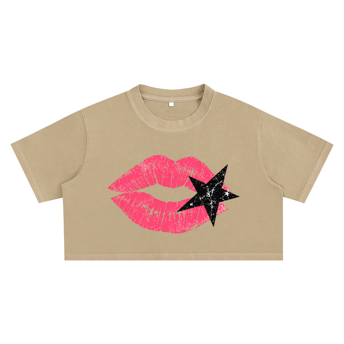 Hot Lips Snow Washed Crop Top T-Shirt