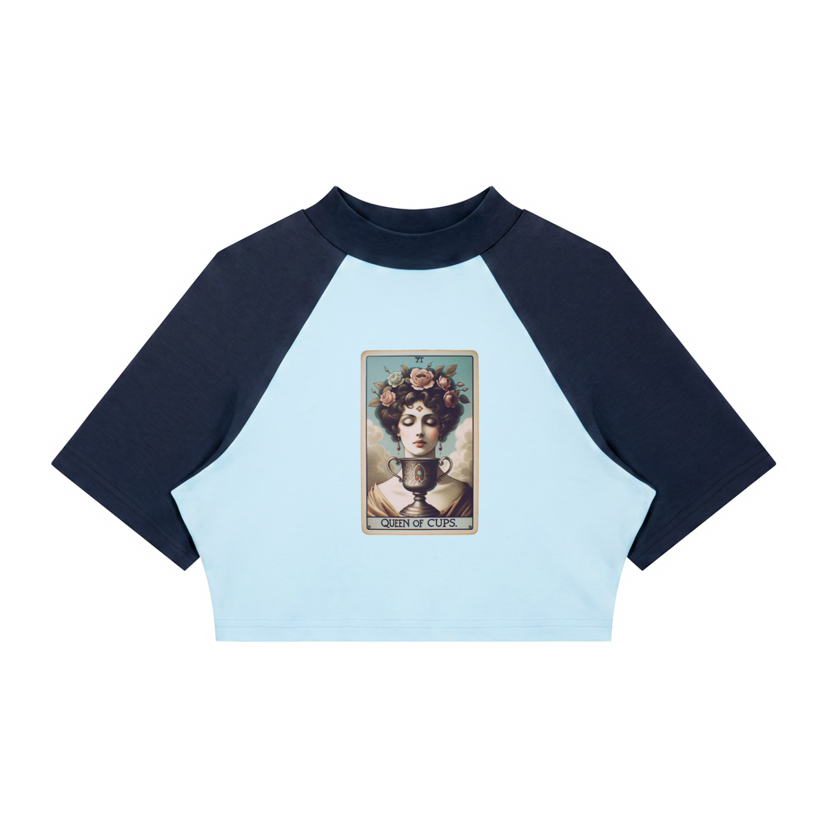Queen of Cups Retro Tarot Raglan Crop Top Cropped T-Shirt
