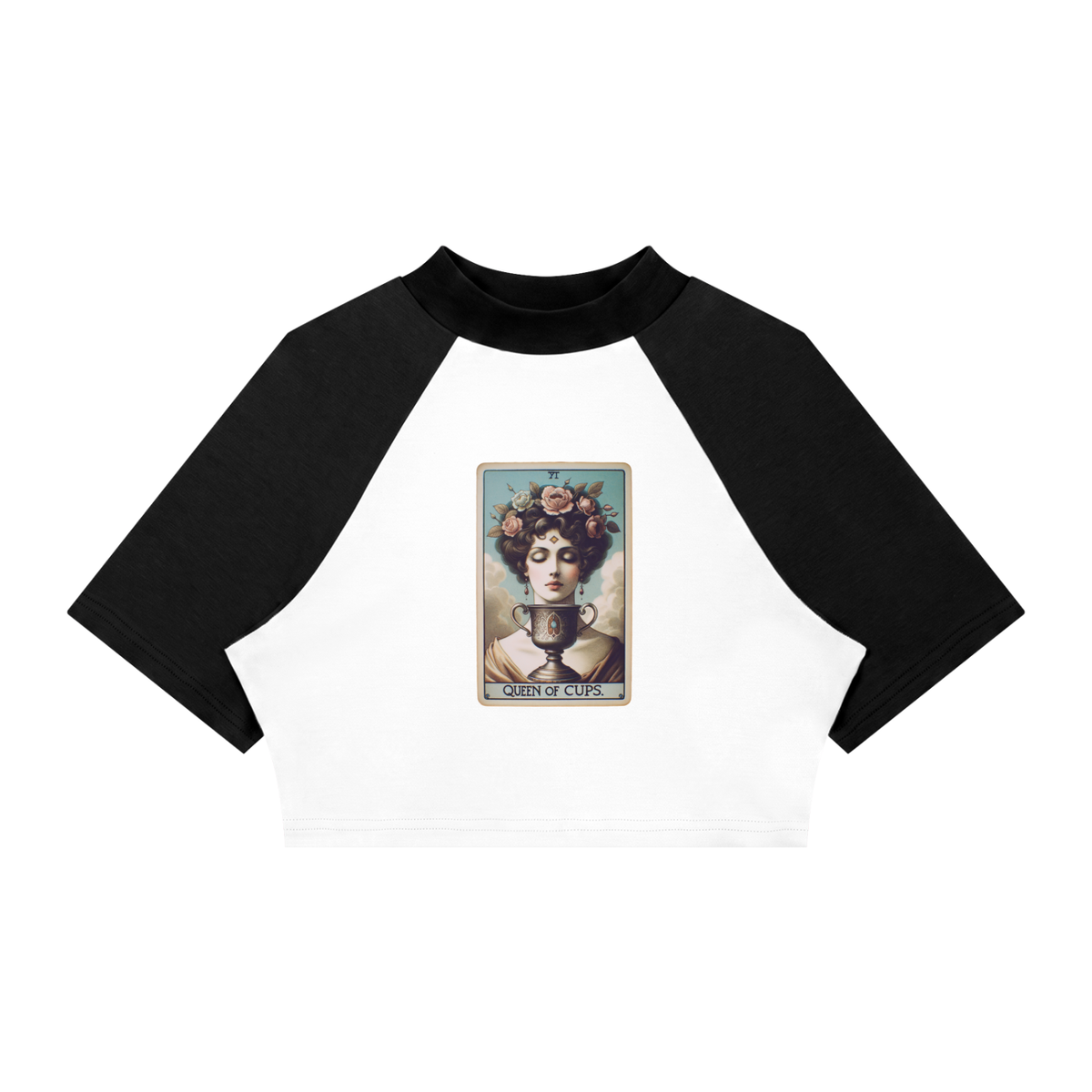 Queen of Cups Retro Tarot Raglan Crop Top Cropped T-Shirt