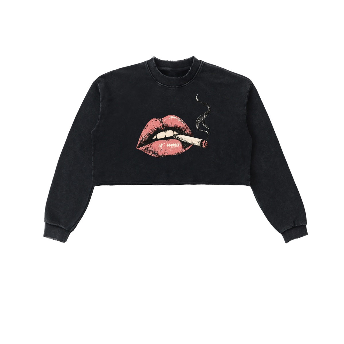 Smoke Show Cropped Sweatshirt – Red Lips Raw Edge Crop Top