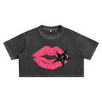 Hot Lips Snow Washed Crop Top T-Shirt