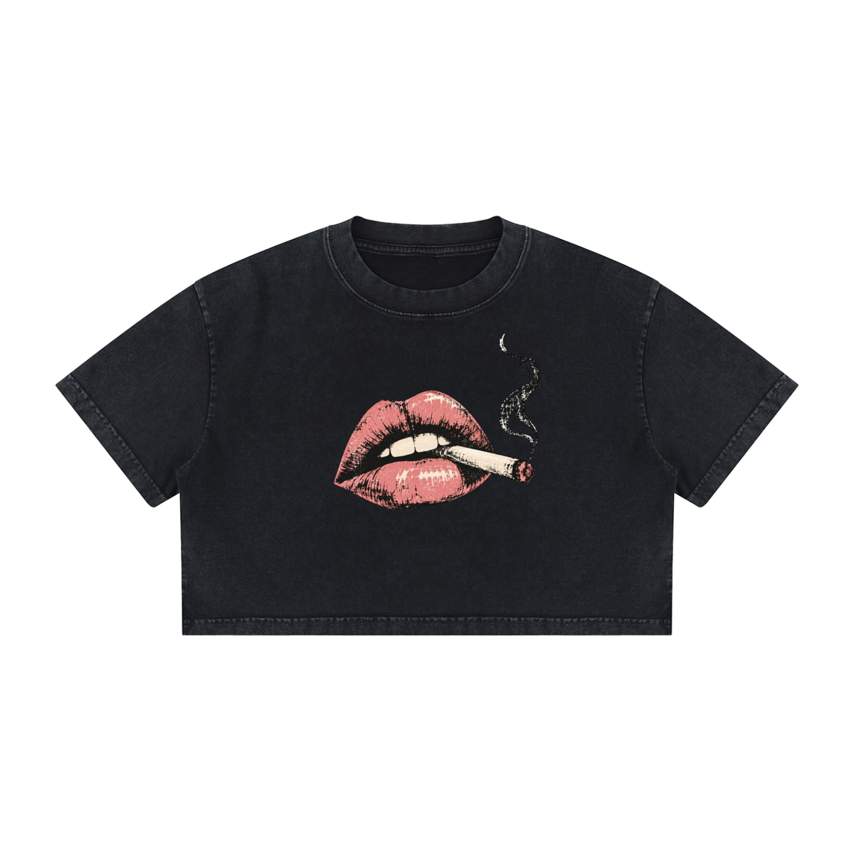 Smoke Show Smoking Hot Lips Women's Mineral Wash Cotton Crop Top T-Shirt