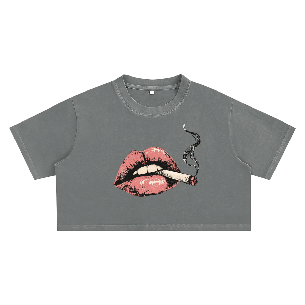 Smoke Show Smoking Hot Lips Snow Washed Crop Top