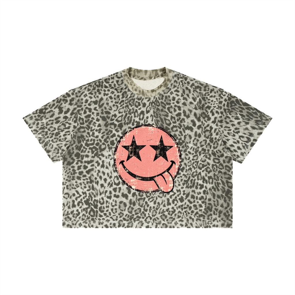 Unisex Leopard Starry Smiley Face Boxy T-Shirt