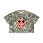 Unisex Leopard Starry Smiley Face Boxy T-Shirt