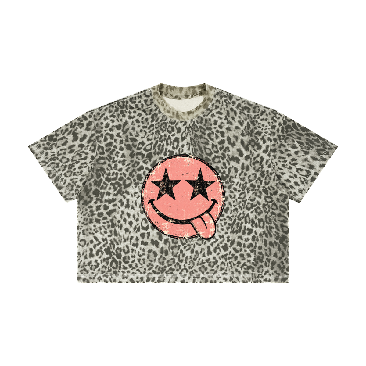 Unisex Leopard Starry Smiley Face Boxy T-Shirt
