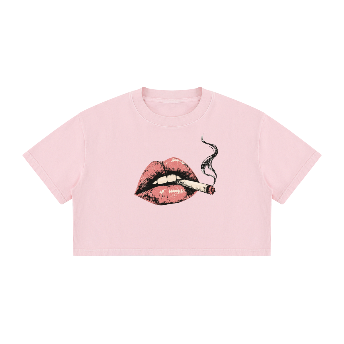 Smoke Show Smoking Hot Lips Women's Mineral Wash Cotton Crop Top T-Shirt