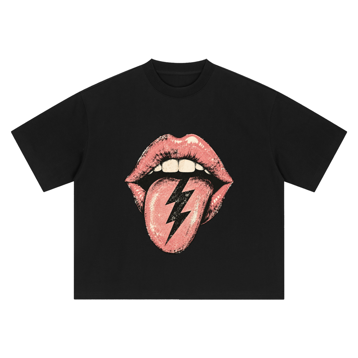 Hot Lightning Lips Boxy Oversized T-Shirt 100% Cotton