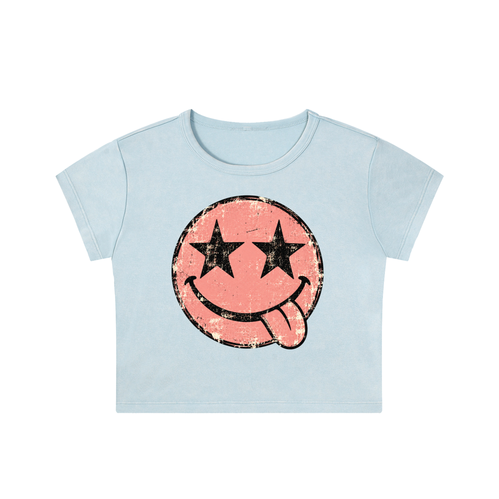 Smiley Face Washed Crop Top