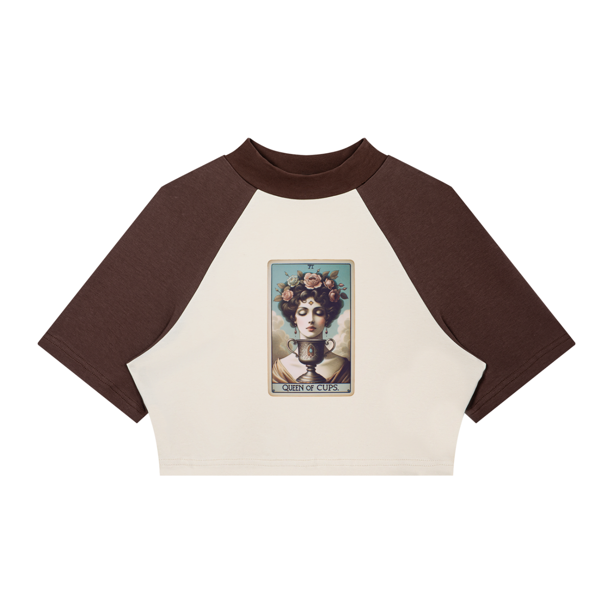 Queen of Cups Retro Tarot Raglan Crop Top Cropped T-Shirt